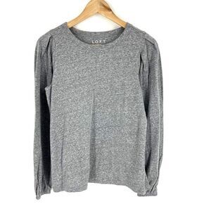 LOFT Top Size XS Womens Gray Pleated Long Sleeve Cotton Knit T Shirt Crew Tee